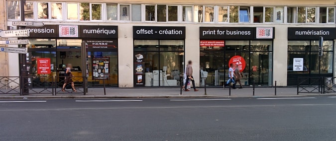 Vitrine imprimeur COPY-TOP Paris | agence Gare de Lyon - Bastille