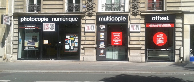 Vitrine imprimeur COPY-TOP Paris | agence Raspail - Rennes