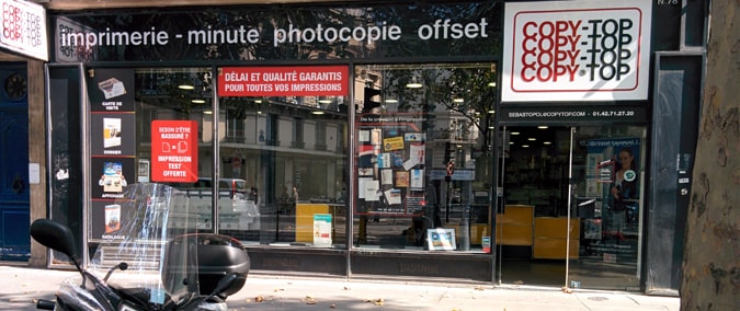 Vitrine imprimeur COPY-TOP Paris | agence Réaumur Sébastopol