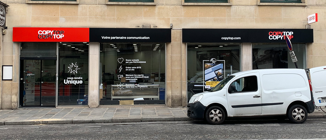Vitrine imprimeur COPY-TOP Paris | agence Saint-Philippe-du-Roule